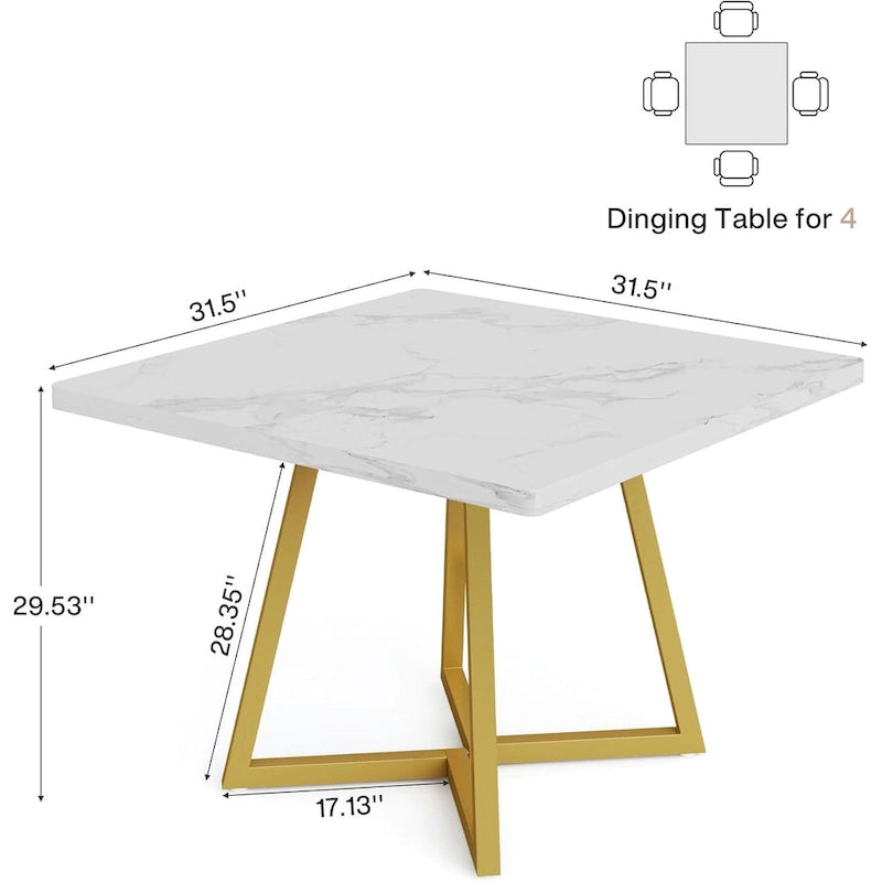 Table à dîner carrée industrielle de 31,5 pouces avec base en métal