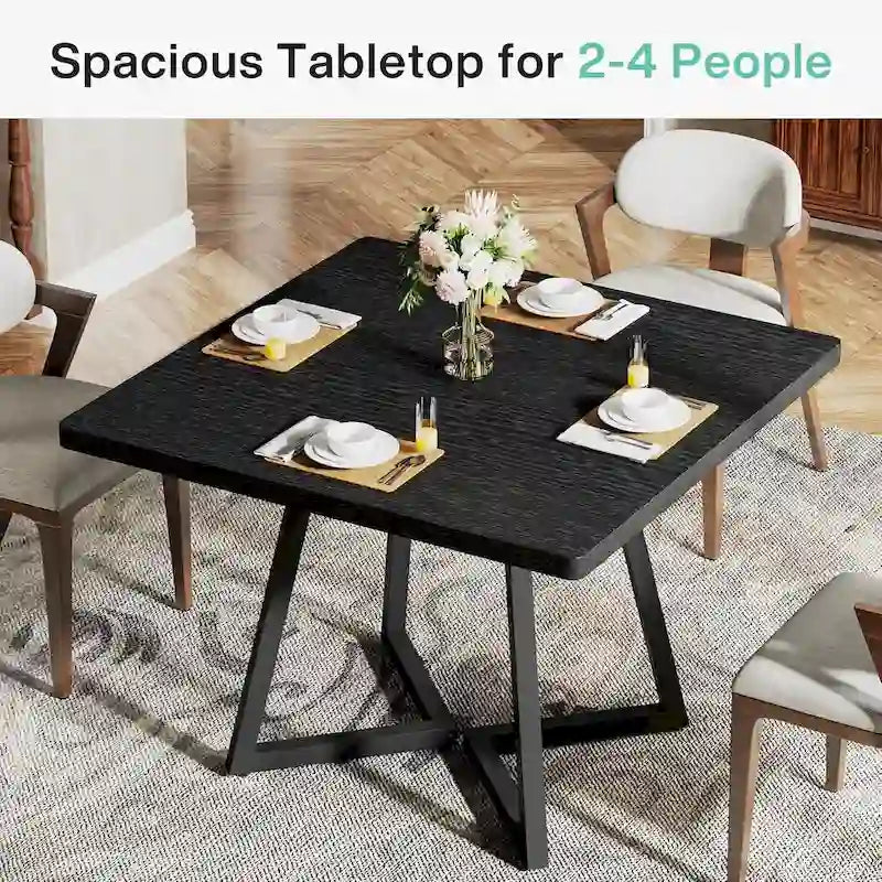 Table à dîner carrée industrielle de 31,5 pouces avec base en métal