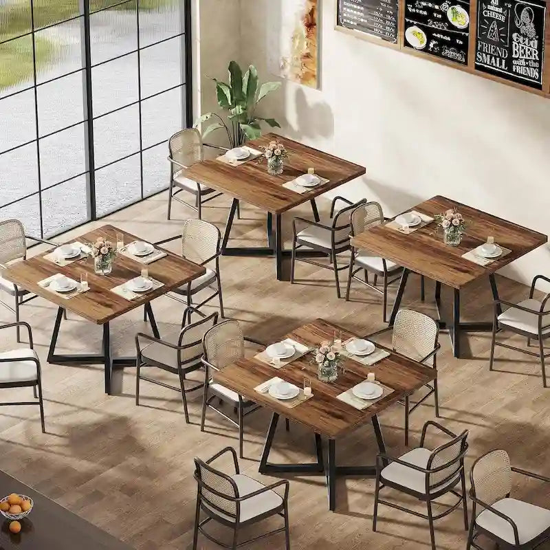 Table à dîner carrée industrielle de 31,5 pouces avec base en métal