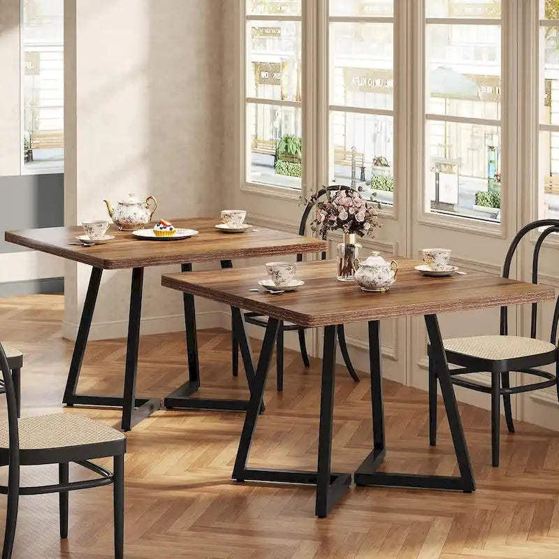 Table à dîner carrée industrielle de 31,5 pouces avec base en métal