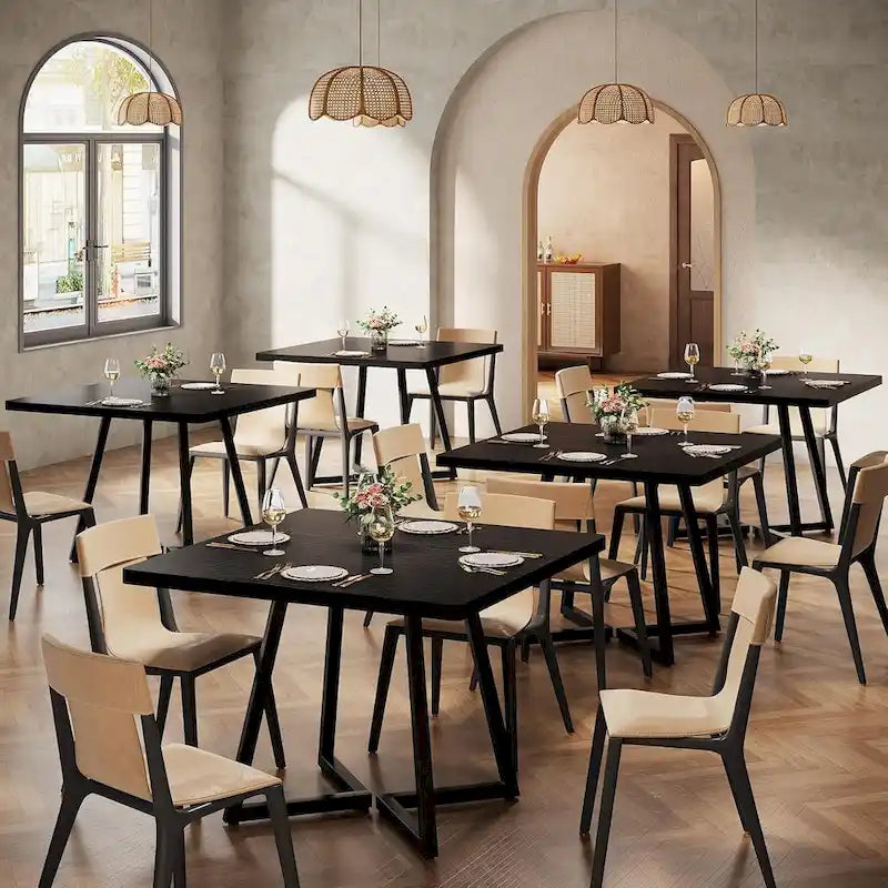 Table à dîner carrée industrielle de 31,5 pouces avec base en métal