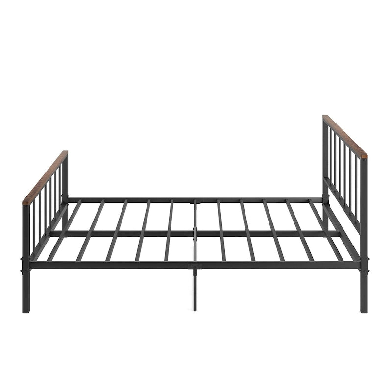 Cadre de lit plateforme Queen en métal noir avec tête et pied de lit – Aucun sommier tapissier requis, capacité de 300 kg