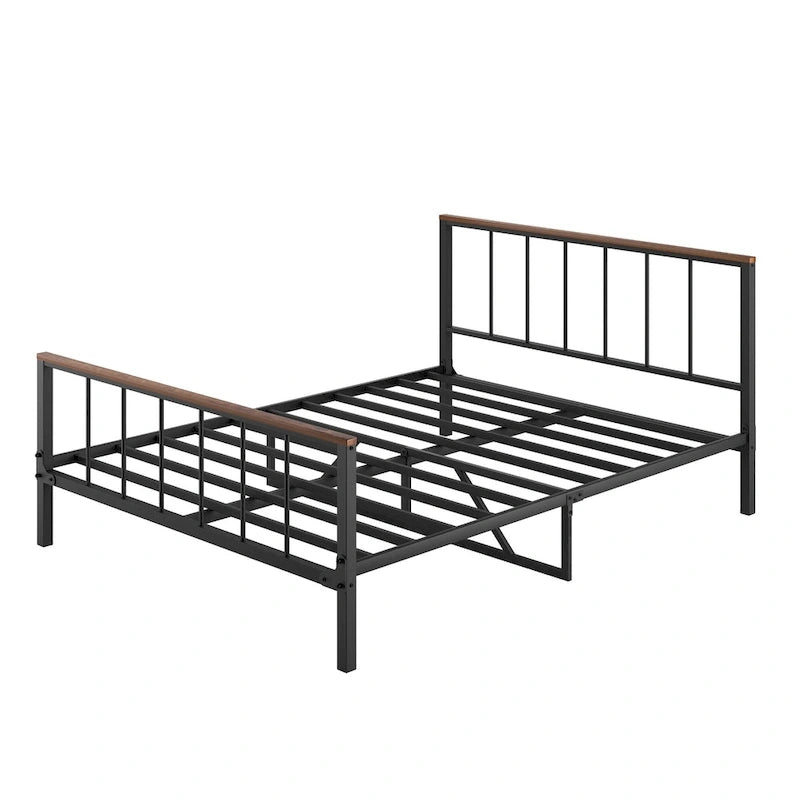 Cadre de lit plateforme Queen en métal noir avec tête et pied de lit – Aucun sommier tapissier requis, capacité de 300 kg