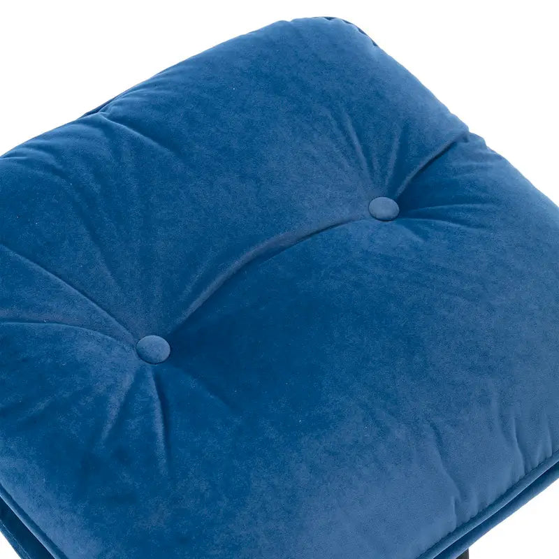Fauteuil d'appoint pivotant rembourré bleu avec ottoman | Capitonnage à boutons, pieds en métal noir