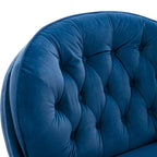Fauteuil d'appoint pivotant rembourré bleu avec ottoman | Capitonnage à boutons, pieds en métal noir