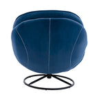 Fauteuil d'appoint pivotant rembourré bleu avec ottoman | Capitonnage à boutons, pieds en métal noir