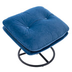 Fauteuil d'appoint pivotant rembourré bleu avec ottoman | Capitonnage à boutons, pieds en métal noir