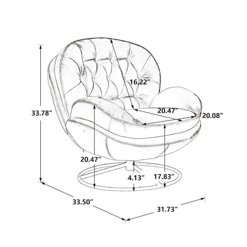 Fauteuil d'appoint pivotant rembourré bleu avec ottoman | Capitonnage à boutons, pieds en métal noir
