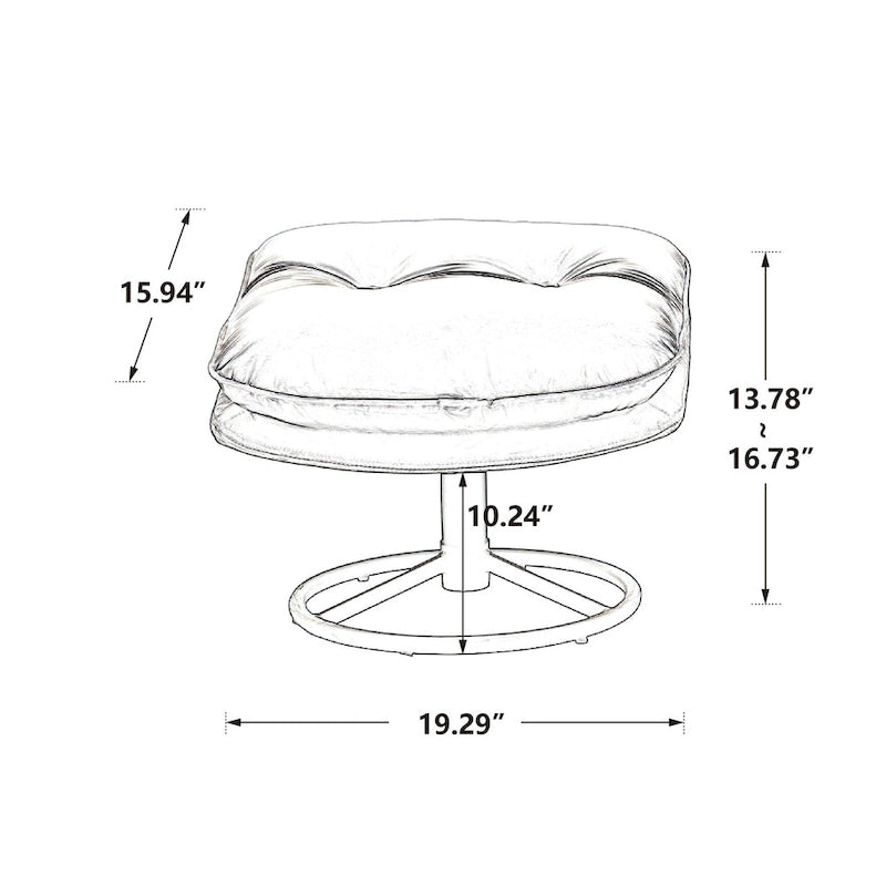 Fauteuil d'appoint pivotant rembourré bleu avec ottoman | Capitonnage à boutons, pieds en métal noir