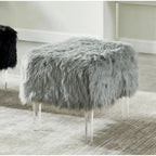 Pouffe Contemporain en Fausse Fourrure avec Pieds en Acrylique Transparent | Rembourré en Mousse, 4 Couleurs, 23"L x 17.5"H