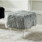 Pouffe Contemporain en Fausse Fourrure avec Pieds en Acrylique Transparent | Rembourré en Mousse, 4 Couleurs, 23"L x 17.5"H