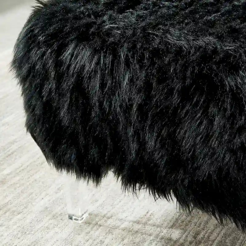 Pouffe Contemporain en Fausse Fourrure avec Pieds en Acrylique Transparent | Rembourré en Mousse, 4 Couleurs, 23"L x 17.5"H