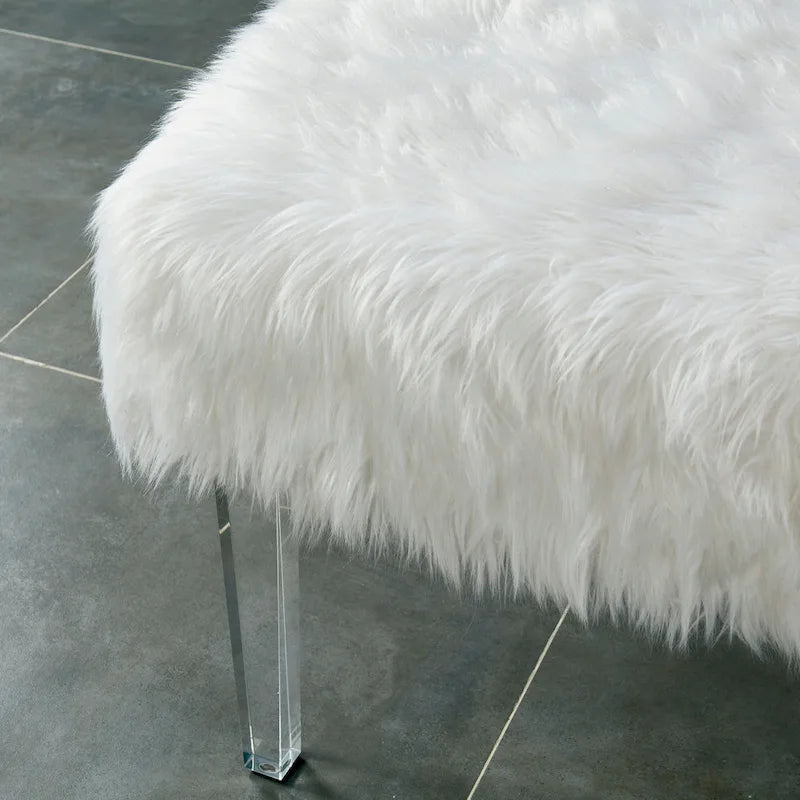 Pouffe Contemporain en Fausse Fourrure avec Pieds en Acrylique Transparent | Rembourré en Mousse, 4 Couleurs, 23"L x 17.5"H