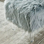 Pouffe Contemporain en Fausse Fourrure avec Pieds en Acrylique Transparent | Rembourré en Mousse, 4 Couleurs, 23"L x 17.5"H