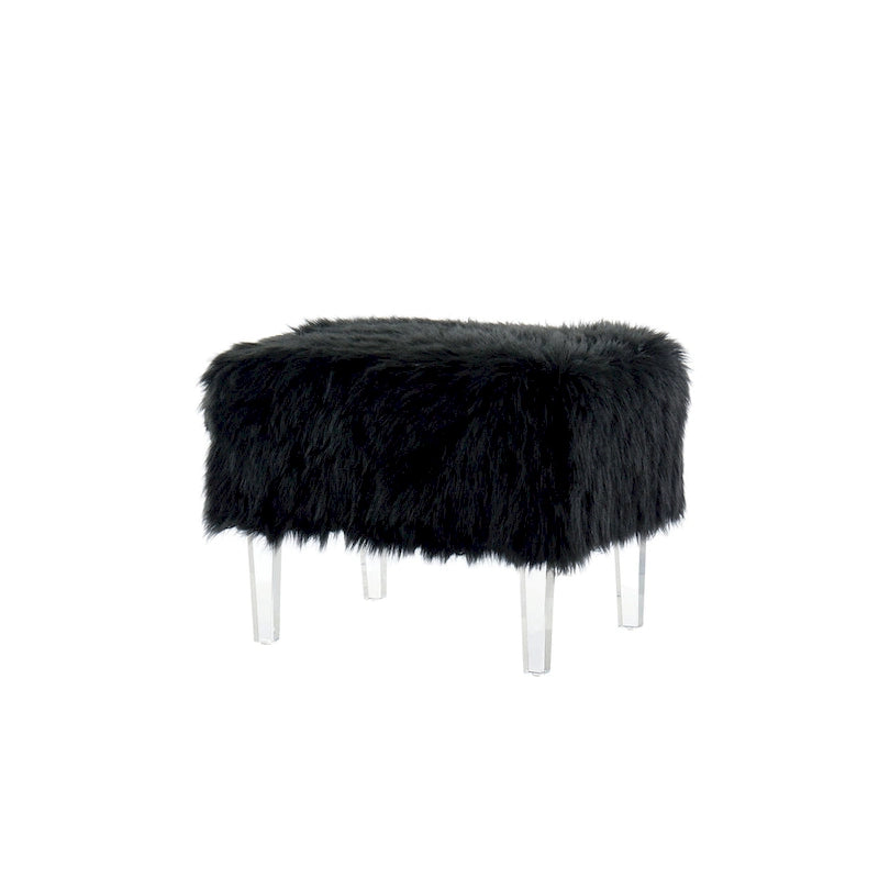 Pouffe Contemporain en Fausse Fourrure avec Pieds en Acrylique Transparent | Rembourré en Mousse, 4 Couleurs, 23"L x 17.5"H