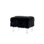 Pouffe Contemporain en Fausse Fourrure avec Pieds en Acrylique Transparent | Rembourré en Mousse, 4 Couleurs, 23"L x 17.5"H