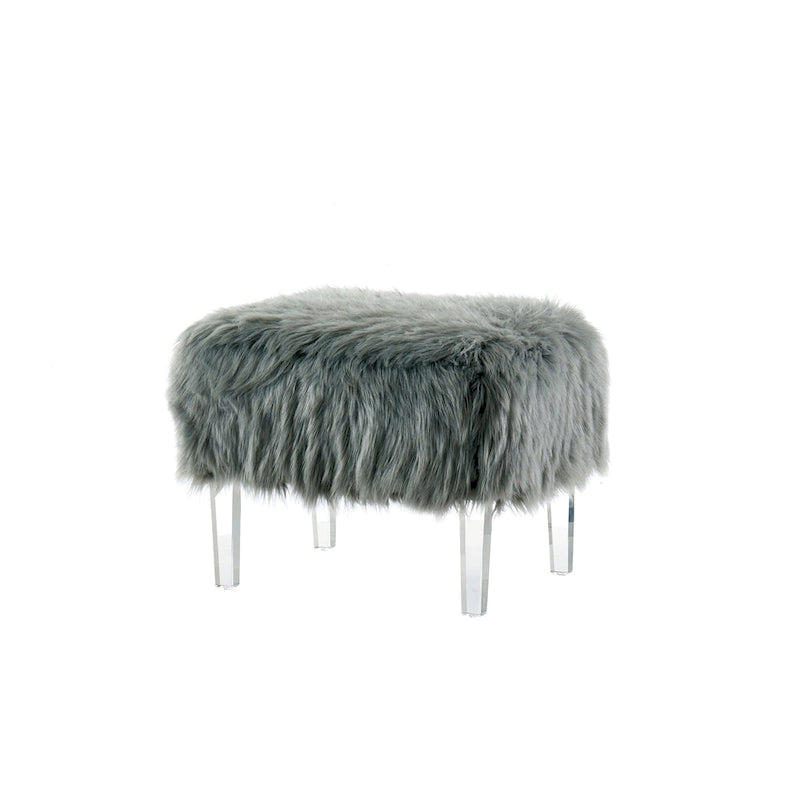Pouffe Contemporain en Fausse Fourrure avec Pieds en Acrylique Transparent | Rembourré en Mousse, 4 Couleurs, 23"L x 17.5"H