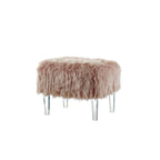 Pouffe Contemporain en Fausse Fourrure avec Pieds en Acrylique Transparent | Rembourré en Mousse, 4 Couleurs, 23"L x 17.5"H