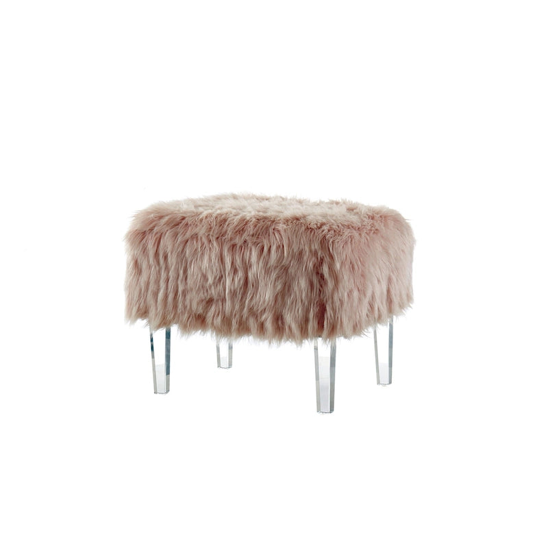 Pouffe Contemporain en Fausse Fourrure avec Pieds en Acrylique Transparent | Rembourré en Mousse, 4 Couleurs, 23"L x 17.5"H