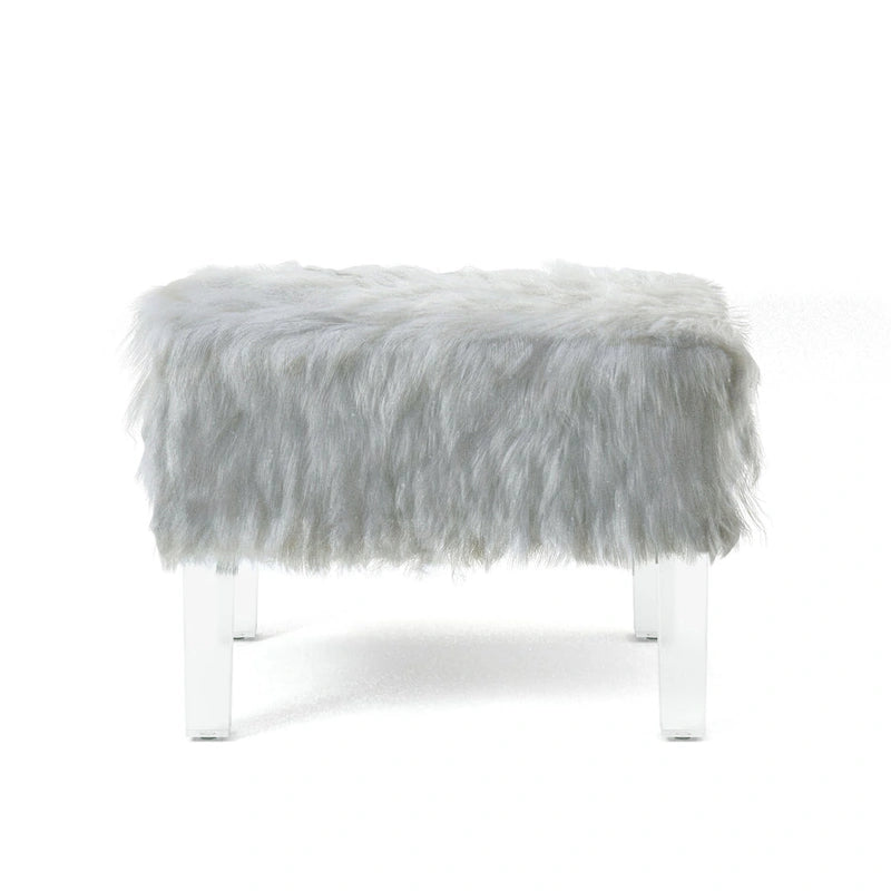Pouffe Contemporain en Fausse Fourrure avec Pieds en Acrylique Transparent | Rembourré en Mousse, 4 Couleurs, 23"L x 17.5"H