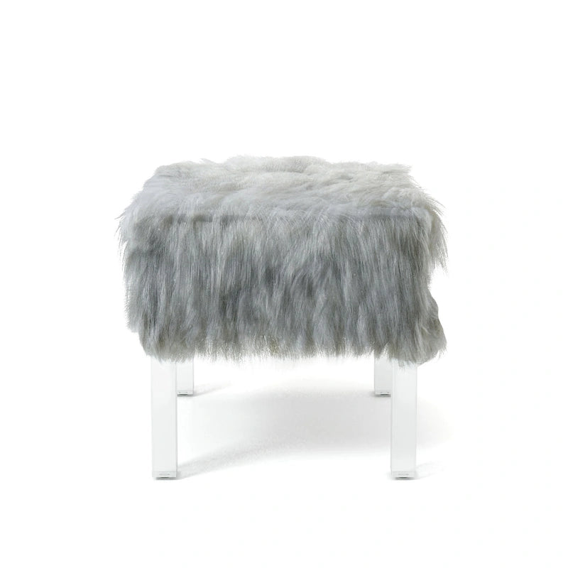 Pouffe Contemporain en Fausse Fourrure avec Pieds en Acrylique Transparent | Rembourré en Mousse, 4 Couleurs, 23"L x 17.5"H