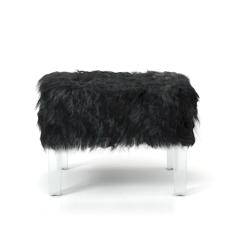 Pouffe Contemporain en Fausse Fourrure avec Pieds en Acrylique Transparent | Rembourré en Mousse, 4 Couleurs, 23"L x 17.5"H