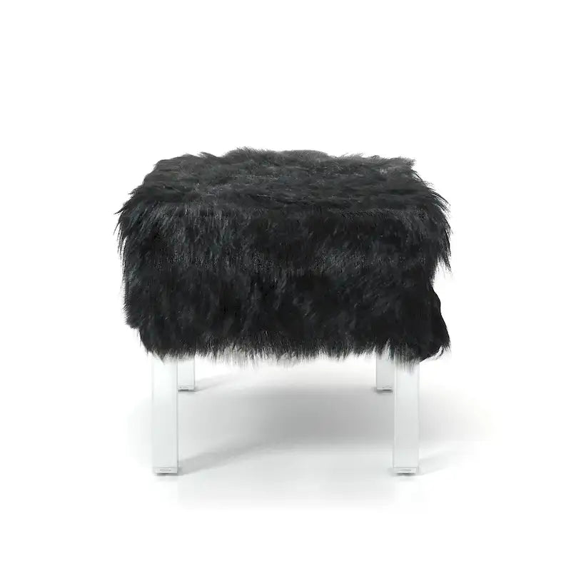 Pouffe Contemporain en Fausse Fourrure avec Pieds en Acrylique Transparent | Rembourré en Mousse, 4 Couleurs, 23"L x 17.5"H