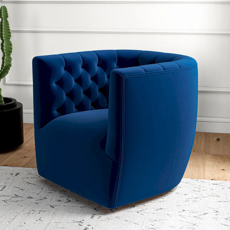 Fauteuil d'appoint pivotant en velours style Mid-Century Modern | Pivotant à 360°, Siège rembourré, Salon