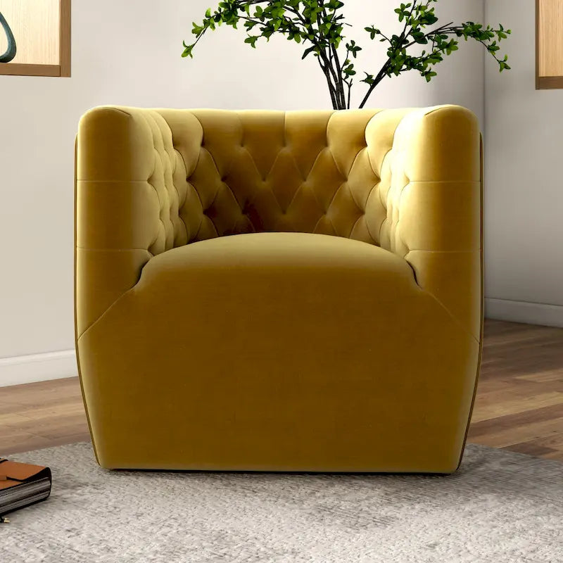Fauteuil d'appoint pivotant en velours style Mid-Century Modern | Pivotant à 360°, Siège rembourré, Salon