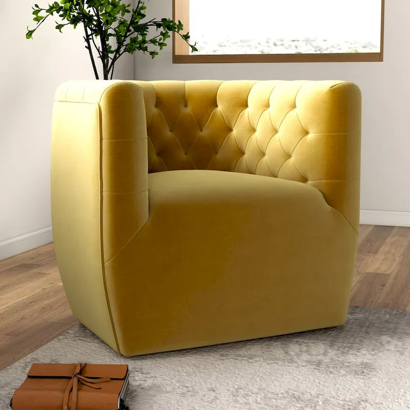 Fauteuil d'appoint pivotant en velours style Mid-Century Modern | Pivotant à 360°, Siège rembourré, Salon