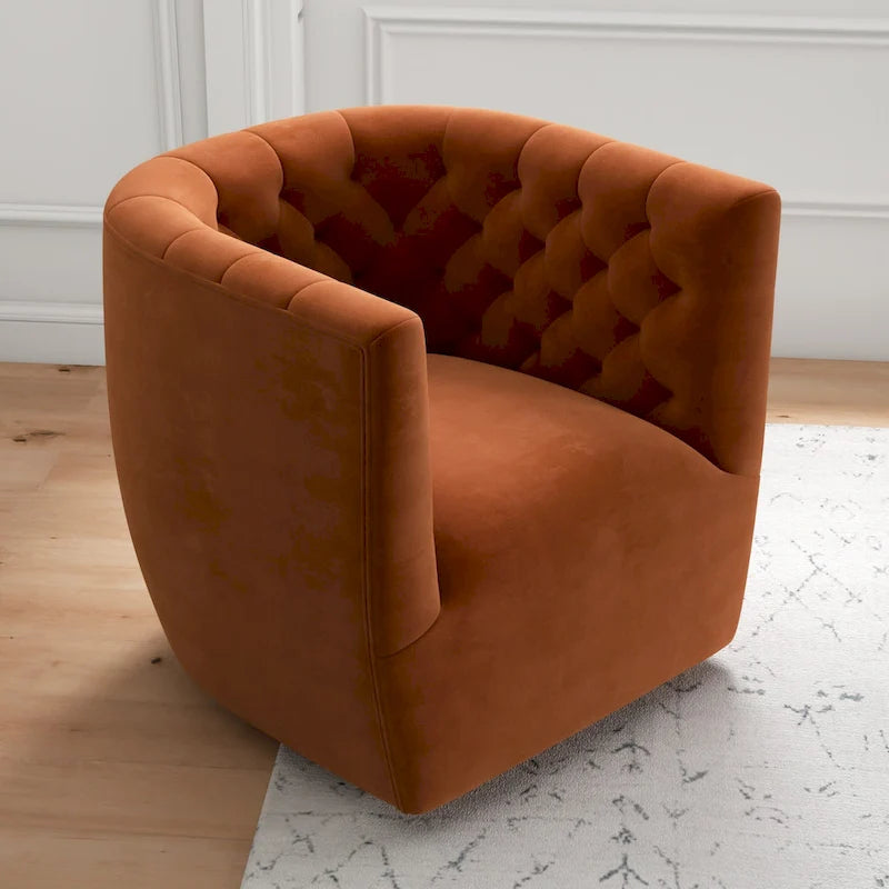 Fauteuil d'appoint pivotant en velours style Mid-Century Modern | Pivotant à 360°, Siège rembourré, Salon