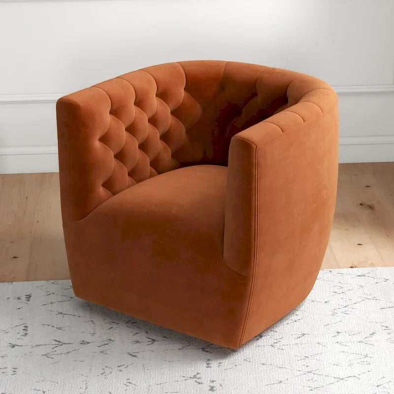 Fauteuil d'appoint pivotant en velours style Mid-Century Modern | Pivotant à 360°, Siège rembourré, Salon