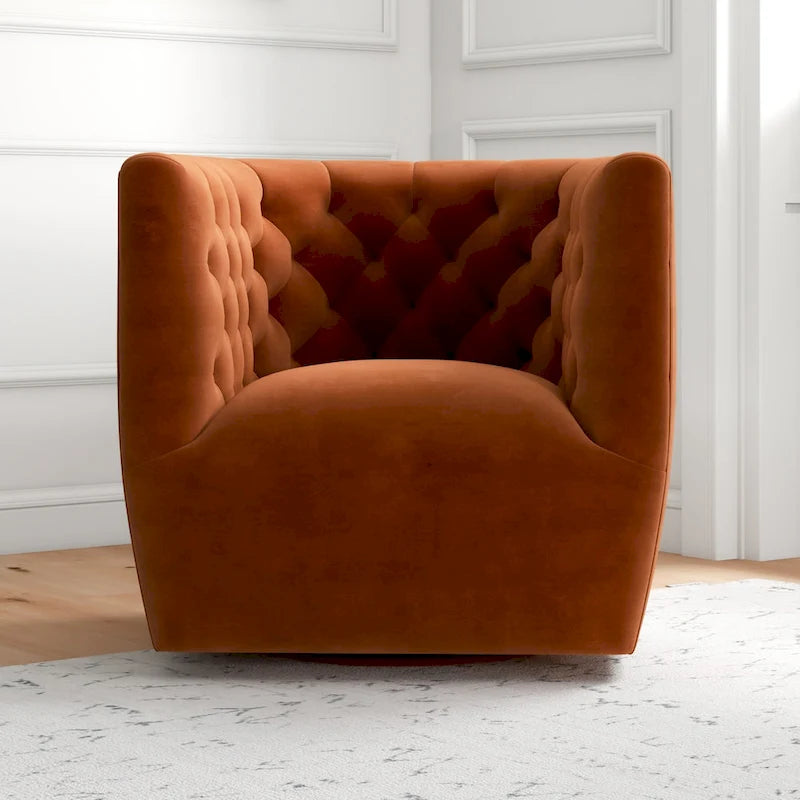 Fauteuil d'appoint pivotant en velours style Mid-Century Modern | Pivotant à 360°, Siège rembourré, Salon