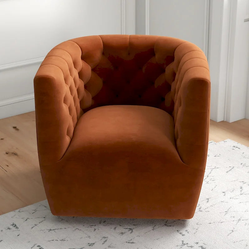 Fauteuil d'appoint pivotant en velours style Mid-Century Modern | Pivotant à 360°, Siège rembourré, Salon