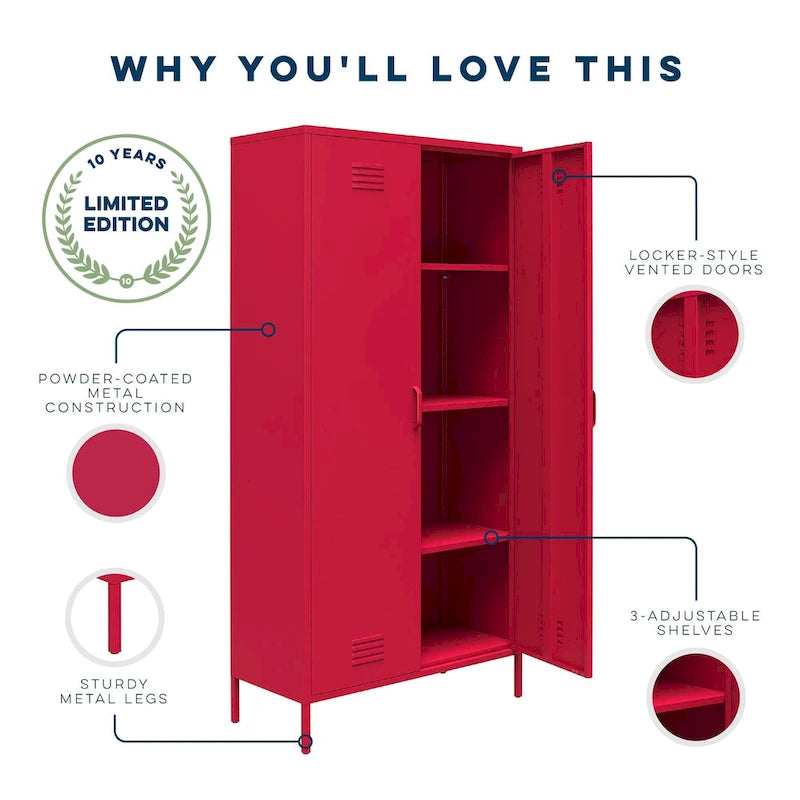 Armoire de rangement haute à 2 portes en métal style casier | Design industriel, étagères réglables