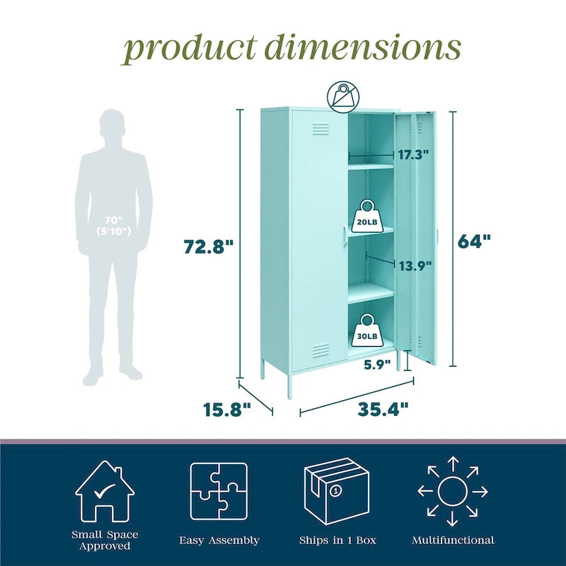 Armoire de rangement haute à 2 portes en métal style casier | Design industriel, étagères réglables