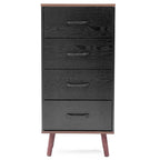 Commode d'appoint à 4 tiroirs en bois manufacturé noir avec touches de marron