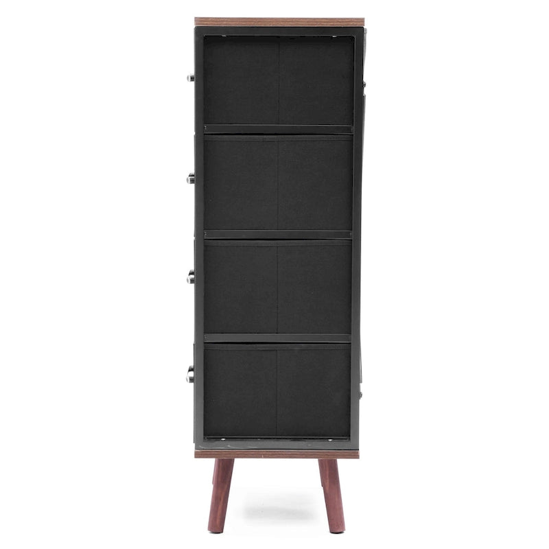 Commode d'appoint à 4 tiroirs en bois manufacturé noir avec touches de marron