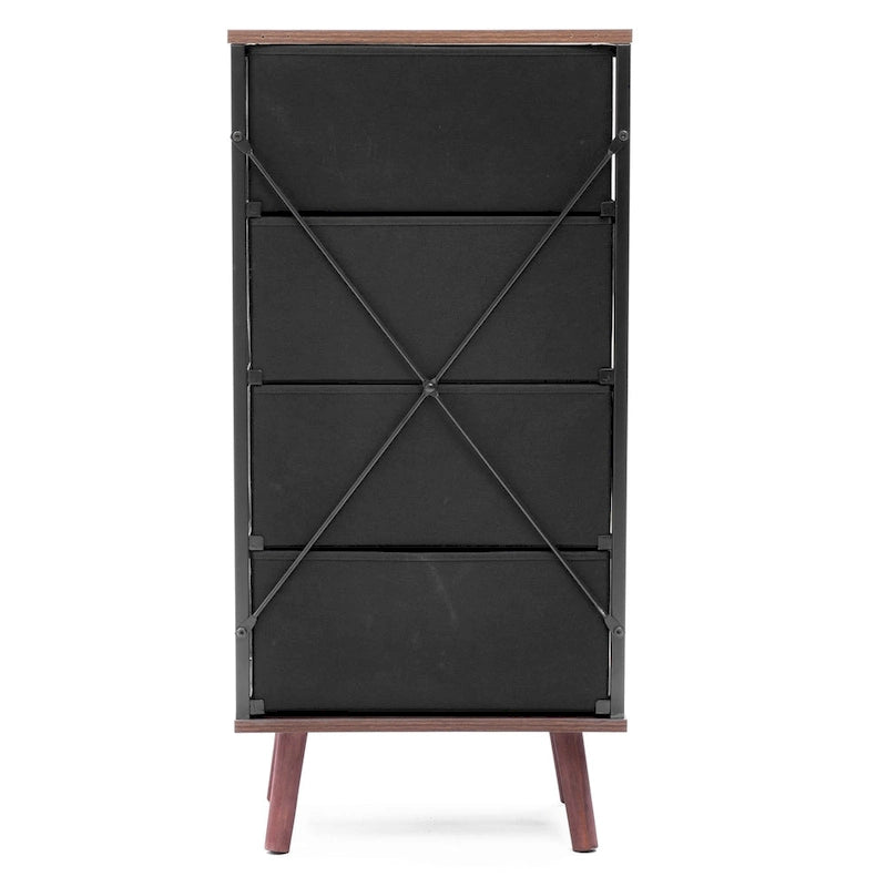 Commode d'appoint à 4 tiroirs en bois manufacturé noir avec touches de marron
