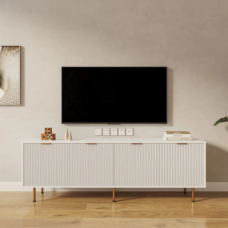 Meuble TV de 80 po | Fini blanc chaud, console multimédia moderne, convient aux téléviseurs de 80 po