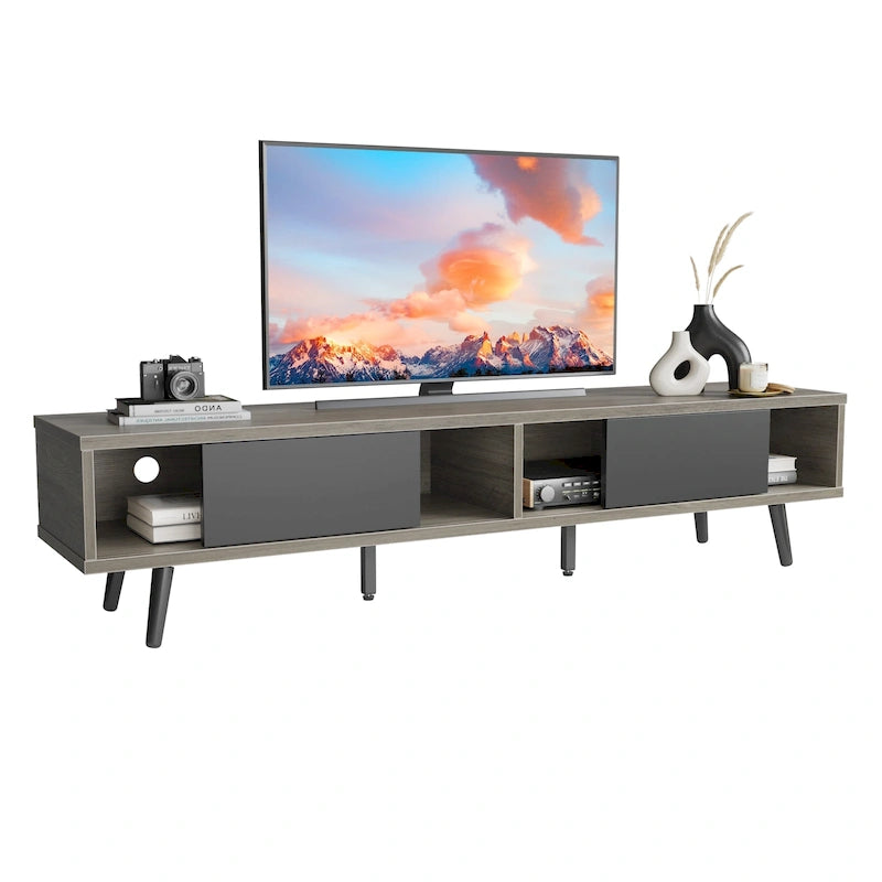 70" Mid-Century Solid Wood TV Stand | Entertainment Center, Fits 75" TVs