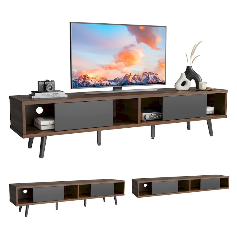 70" Mid-Century Solid Wood TV Stand | Entertainment Center, Fits 75" TVs