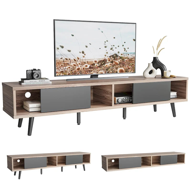 70" Mid-Century Solid Wood TV Stand | Entertainment Center, Fits 75" TVs