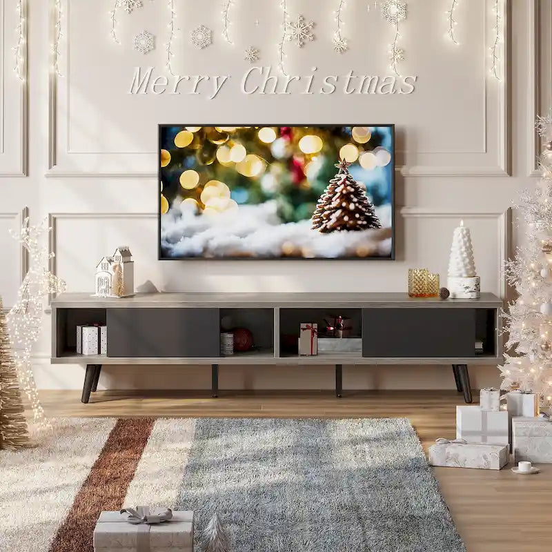 70" Mid-Century Solid Wood TV Stand | Entertainment Center, Fits 75" TVs
