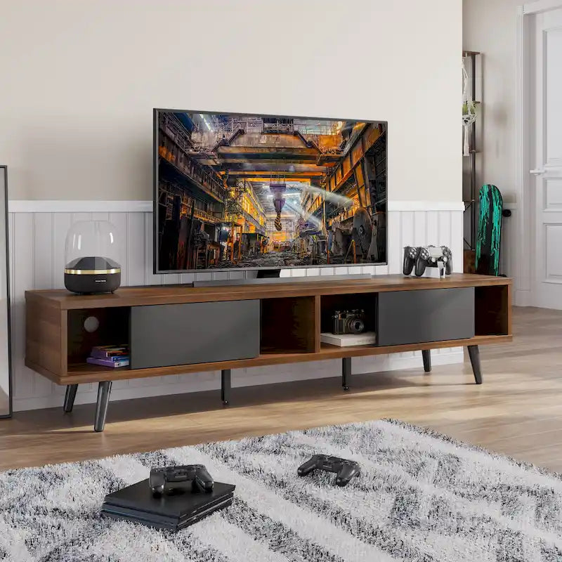70" Mid-Century Solid Wood TV Stand | Entertainment Center, Fits 75" TVs