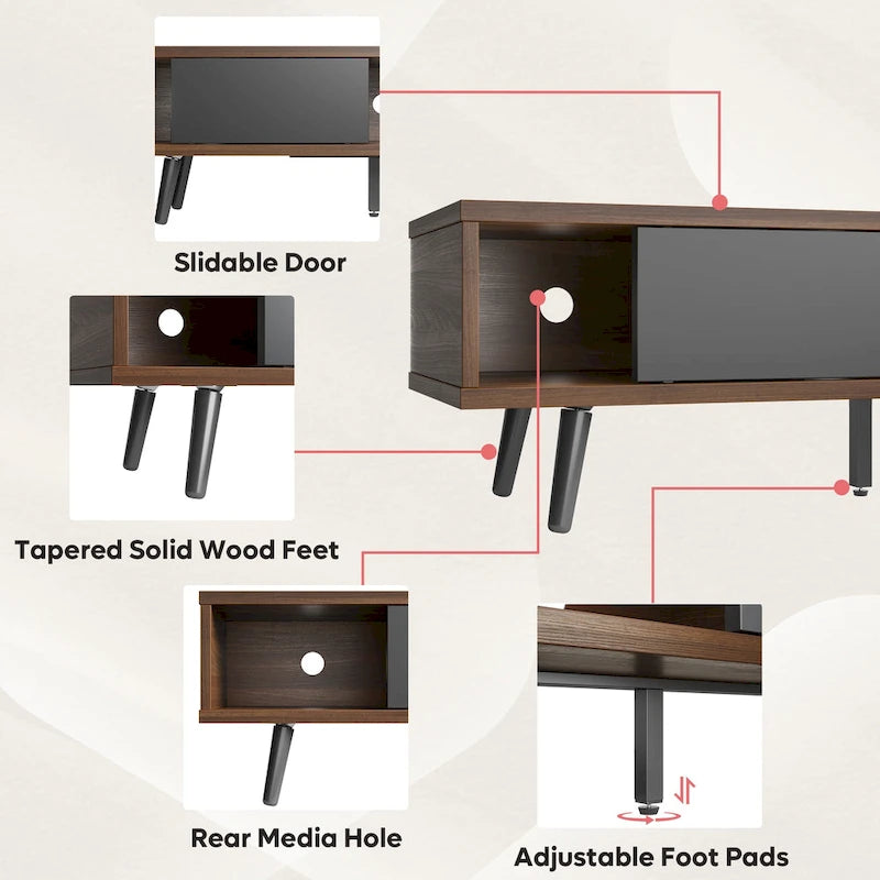 Meuble TV 70" en bois massif de style Mid-Century | Meuble de divertissement, convient aux téléviseurs de 75"