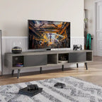Meuble TV 70" en bois massif de style Mid-Century | Meuble de divertissement, convient aux téléviseurs de 75"