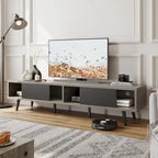 Meuble TV 70" en bois massif de style Mid-Century | Meuble de divertissement, convient aux téléviseurs de 75"