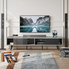 Meuble TV 70" en bois massif de style Mid-Century | Meuble de divertissement, convient aux téléviseurs de 75"