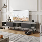 Meuble TV 70" en bois massif de style Mid-Century | Meuble de divertissement, convient aux téléviseurs de 75"